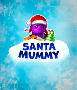  Experience the whimsical "Santa Mummy" slot game by Belatra, featuring a mummified Santa decked out in festive holiday attire. This vibrant image presents the mummy with a bright purple hue, wearing a Santa hat, surrounded by snowy blue with frosty snowflakes. The game's title, "Santa Mummy," is prominently displayed in large, frost-like blue letters.